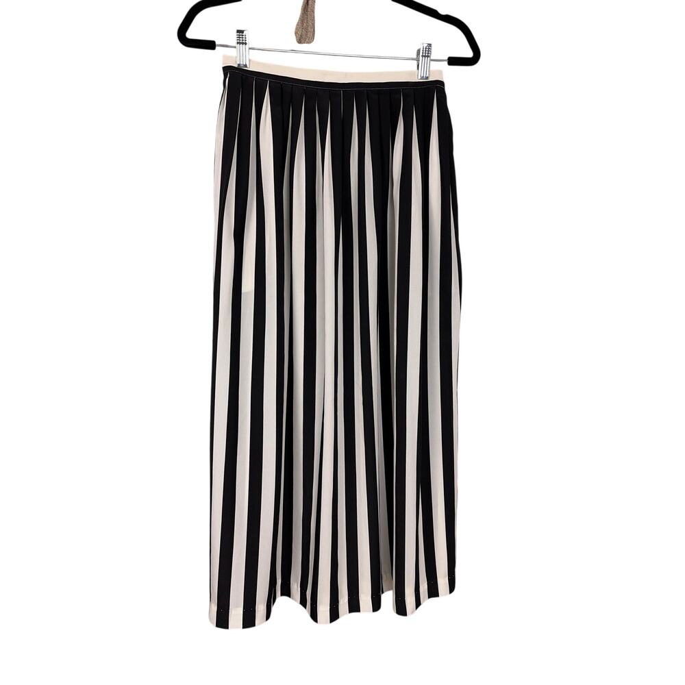 Regina Porter 70s Corporate Chic Minimalist Striped Pleated Sheer Midi Skirt 8